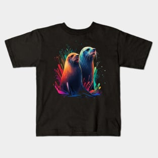 Sea Lion Couple Valentine Kids T-Shirt